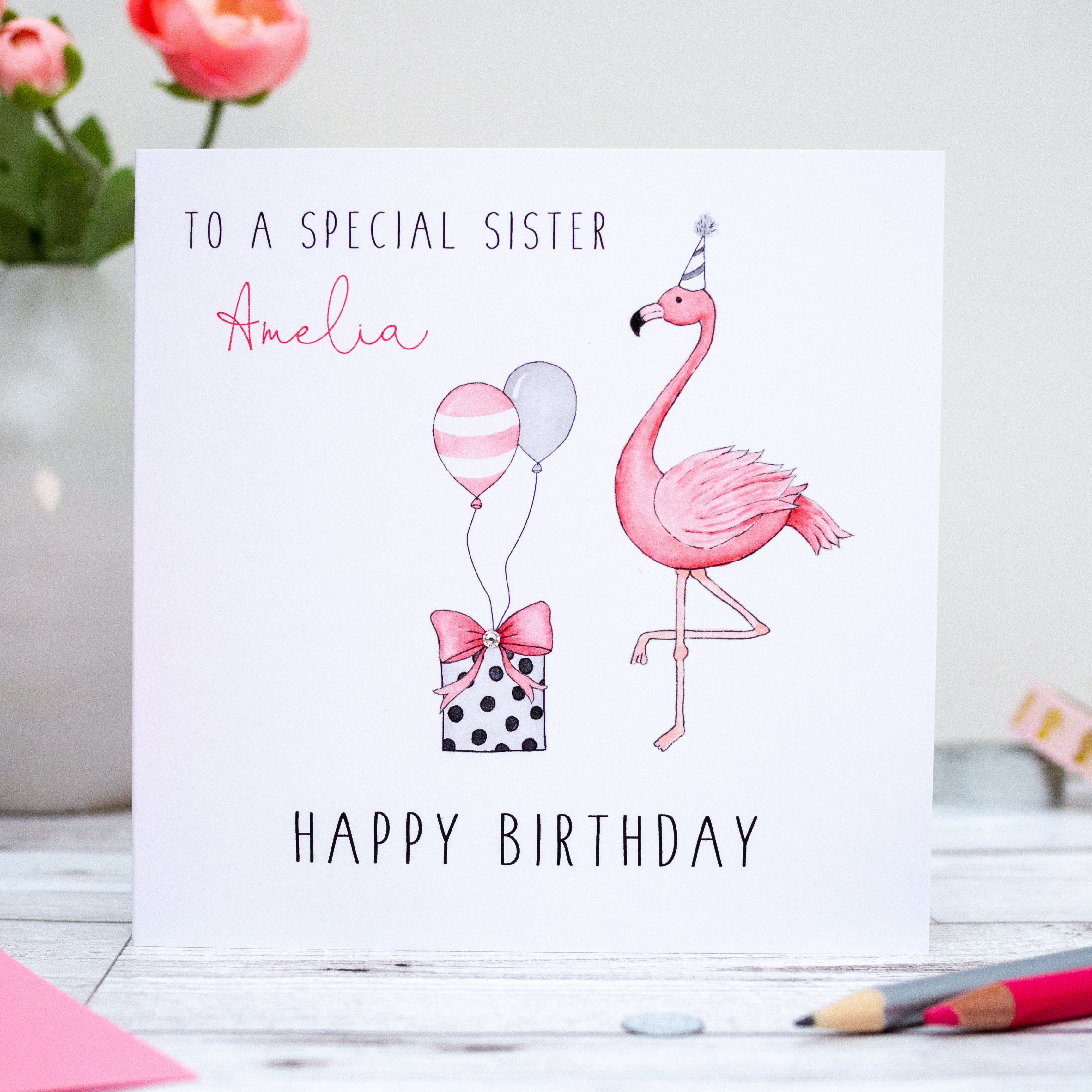 Personalised Flamingo Birthday Card - Daughter, Granddaughter, Sister